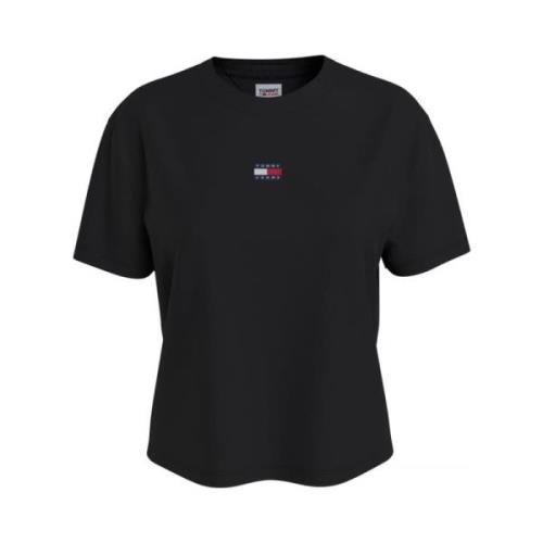 Zwart Katoen Logo T-shirt Tommy Hilfiger , Black , Dames