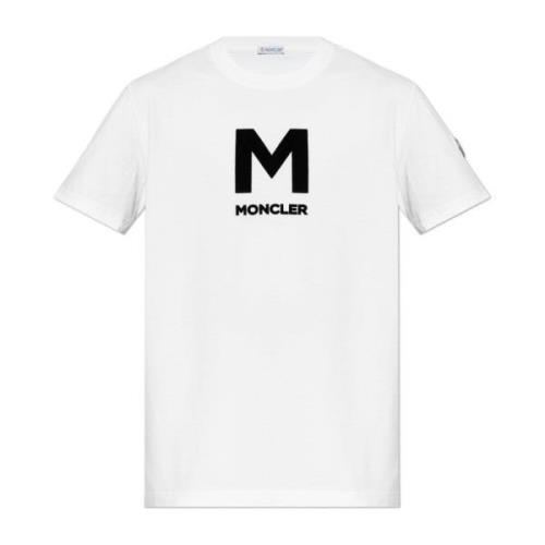 T-shirt met fluwelen logo Moncler , White , Heren