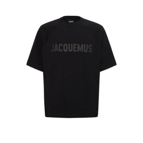 Zwarte Typo T-Shirt Oversize Ronde Hals Jacquemus , Black , Heren