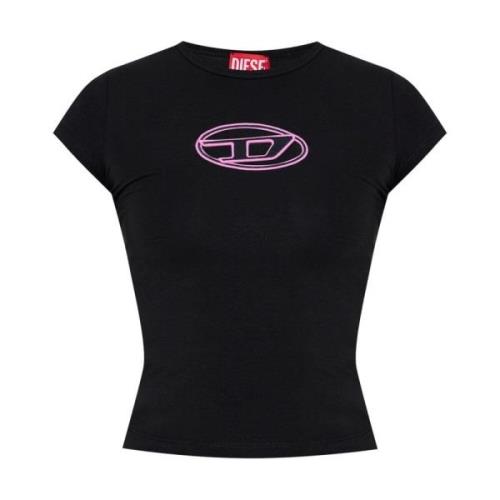 Zwart Twee-Tone T-shirt met Uitgesneden Details Diesel , Black , Dames