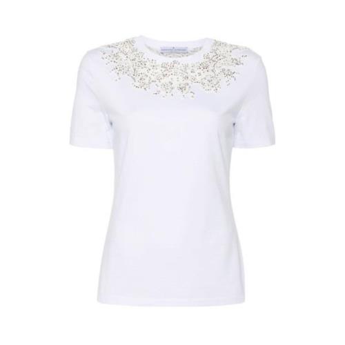 Kristal Kant T-shirt met Tule Panelen Ermanno Scervino , White , Dames