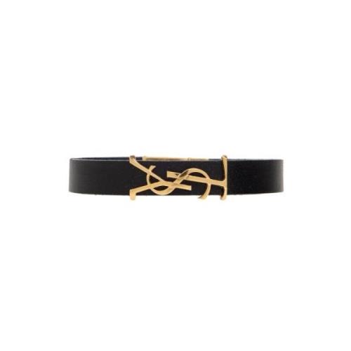 Leren armband met logo Saint Laurent , Black , Heren