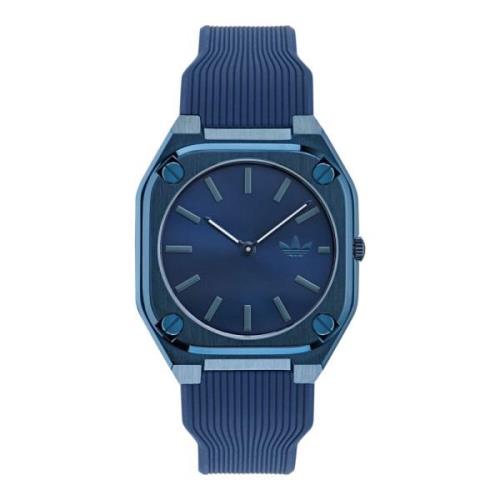 City Tech Thin Blauw Siliconen Horloge Adidas , Blue , Unisex