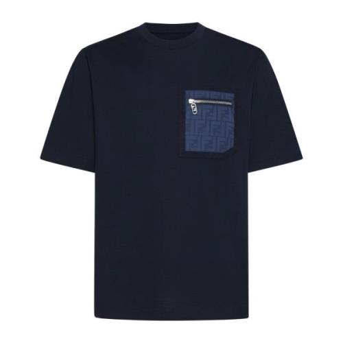 Donkerblauw Crew Neck T-shirt Fendi , Blue , Heren