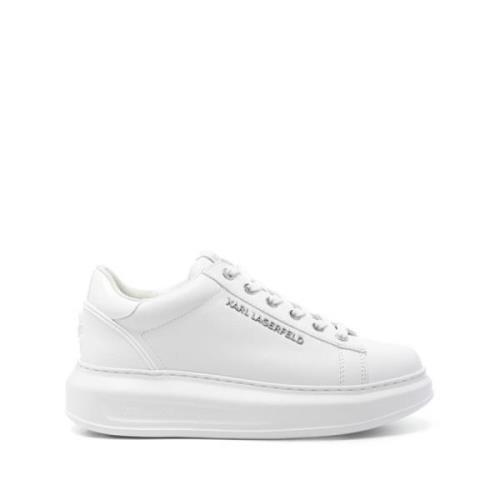 Witte Leren Sneakers met Logodetails Karl Lagerfeld , White , Dames