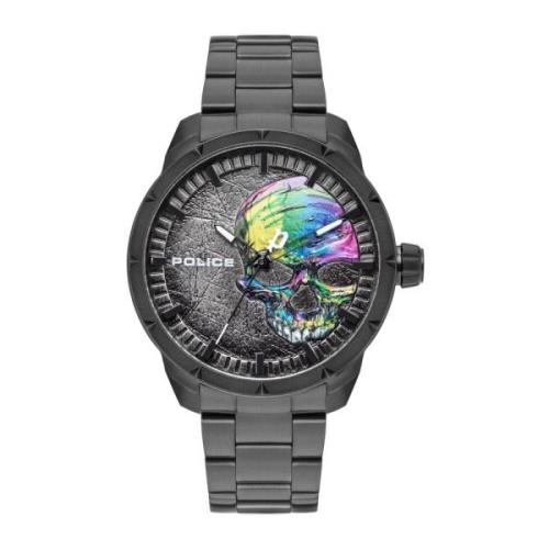 Zwarte Roestvrijstalen Horloge met Skull Motief Police , Black , Heren