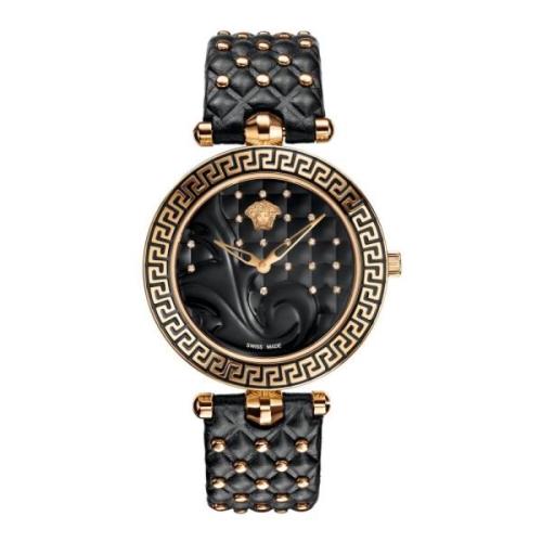 Vanitas Diamond Zwart Leren Horloge Versace , Black , Heren