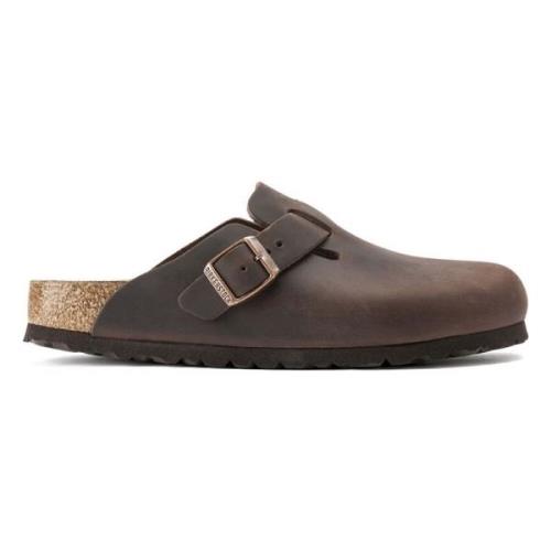 Boston Geolied Leren Klompen Birkenstock , Brown , Heren