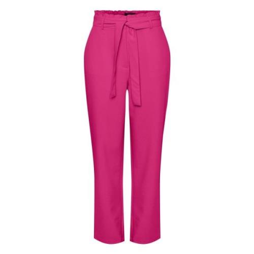 Paperbag Straight Pants Lange broek Pieces , Pink , Dames