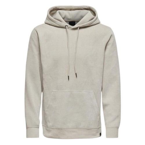 Reg Cord Hoodie Only & Sons , Gray , Heren