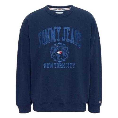 College Logo Reverse Slub Sweatshirt Hoodie Tommy Jeans , Blue , Heren