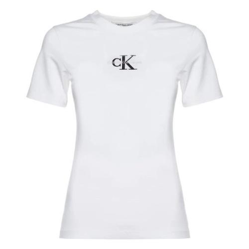 Slim Monogram Logo T-shirt Calvin Klein Jeans , White , Dames