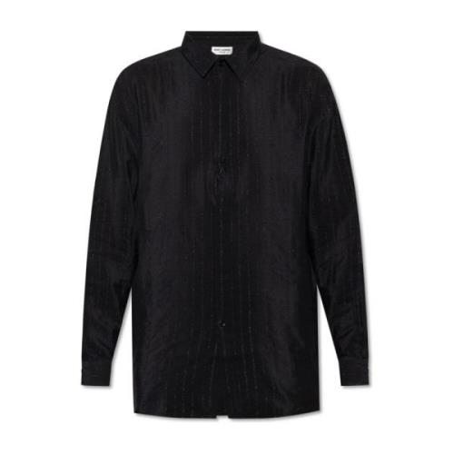 Zijden shirt met lurexdraden Saint Laurent , Black , Heren