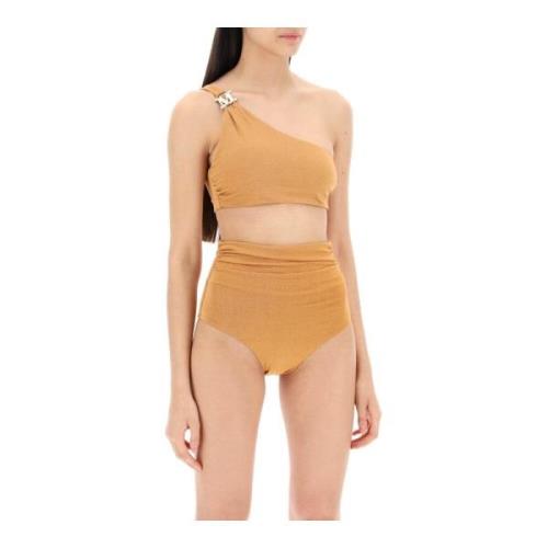 One-Shoulder Bikini Top met Metalen Gesp Max Mara , Beige , Dames