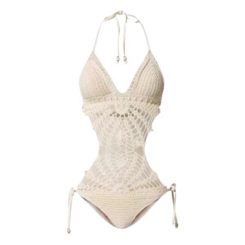 Gehaakt Trikini Badpak Set Twinset , Beige , Dames