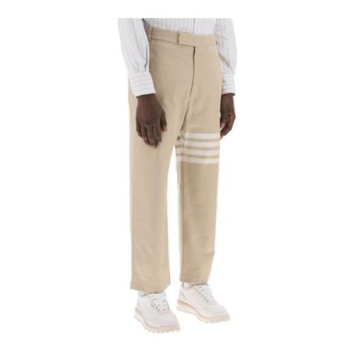 4-Bar Katoenen Twill Cropped Broek Thom Browne , Beige , Heren