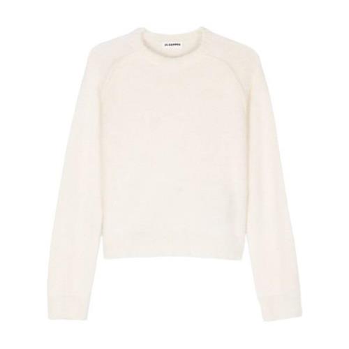 Witte Wolmix Ronde Hals Trui Jil Sander , White , Dames