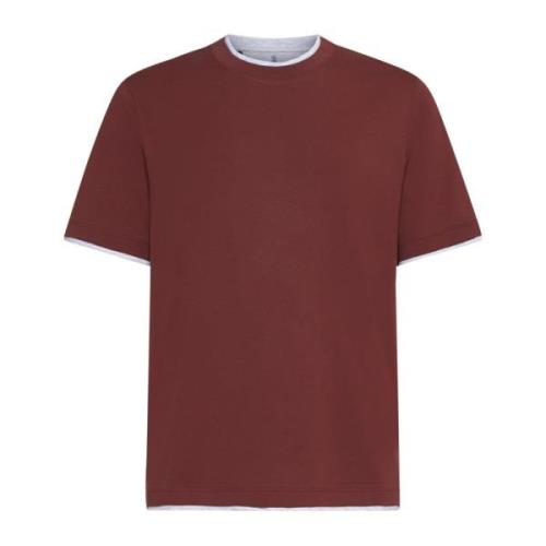 Koraalrode Crew Neck T-shirt Brunello Cucinelli , Red , Heren