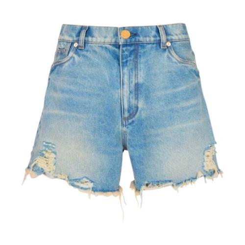 Denim Shorts met Geborduurd Logo Balmain , Blue , Dames