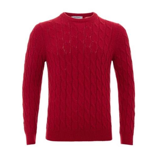 Crew Neck Cable Knit Sweater Gran Sasso , Red , Heren