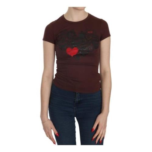 Bruin Hearts Print Crew Neck Blouse Exte , Brown , Dames