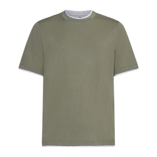 Olijfgroene Crew Neck T-shirt Brunello Cucinelli , Green , Heren