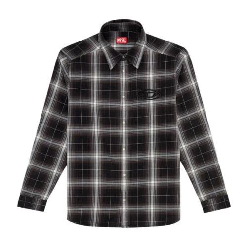 Oval D Borduurwerk Madras Shirt Diesel , Black , Heren