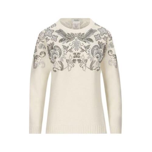 Witte Cashmere Trui met Zilveren Versieringen Max Mara , White , Dames