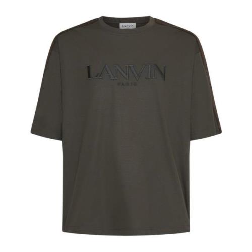 Bruin Katoenen T-shirt met Geborduurd Logo Lanvin , Gray , Heren