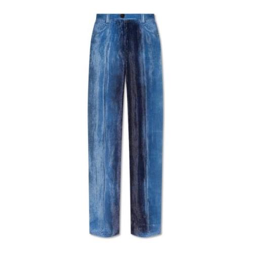 Geribbelde broek met fluwelen afwerking Forte Forte , Blue , Dames