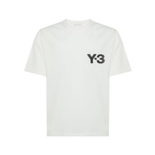 Katoenen Scoop Neck T-Shirt Logo Print Y-3 , White , Heren