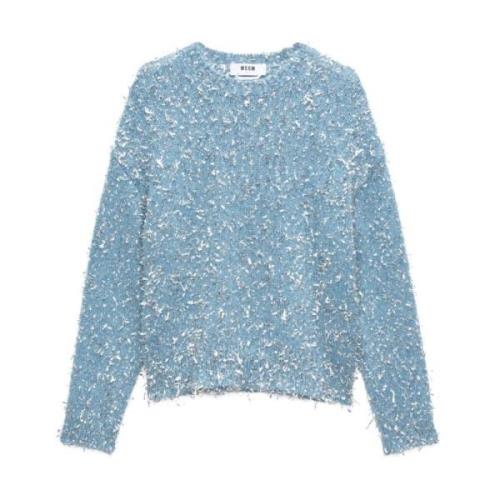 Blauwe Katoenen Trui met Raffeldetails Msgm , Blue , Dames