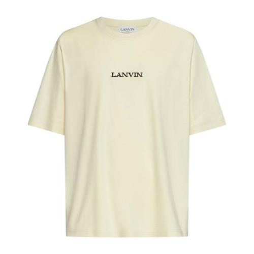 Lichtgele katoenen T-shirt met bouclette-logo Lanvin , Beige , Heren