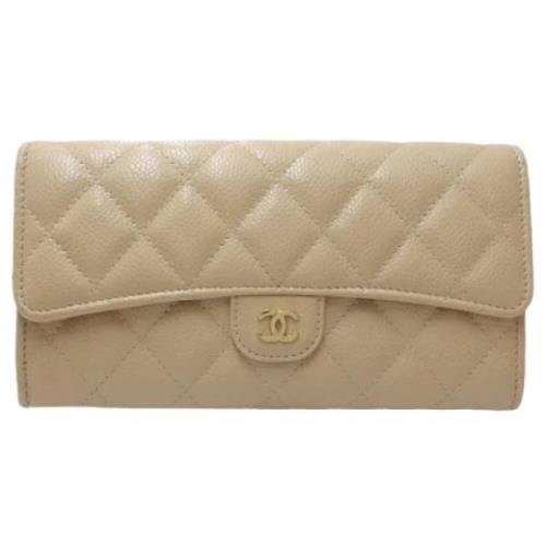 Pre-owned Leather wallets Chanel Vintage , Beige , Dames