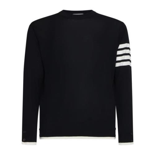 Zwarte 4-Bar Crew Neck Sweater Thom Browne , Black , Heren