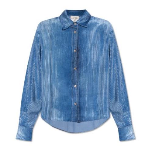 Geribbeld shirt met fluwelen afwerking Forte Forte , Blue , Dames