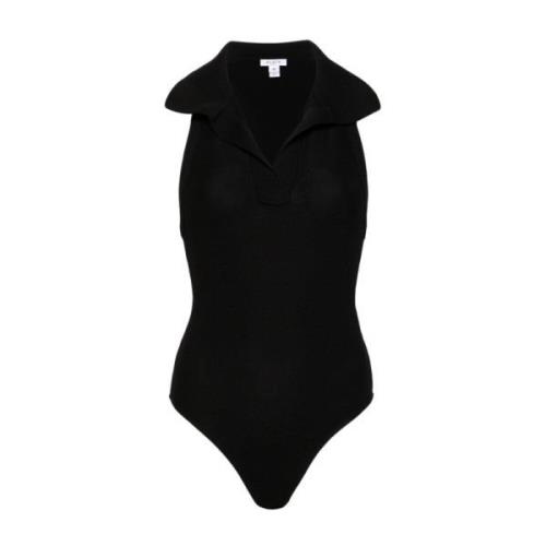 Zwarte Mouwloze Polo Bodysuit Alaïa , Black , Dames