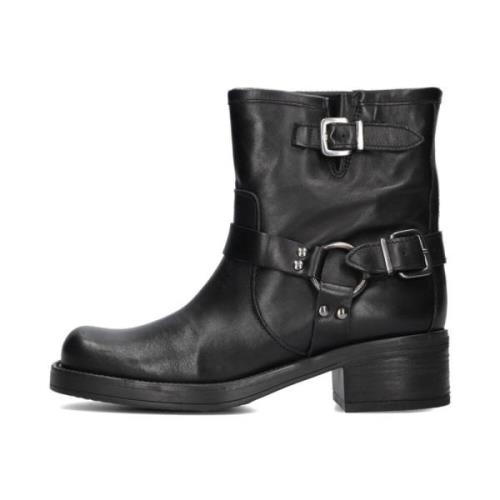 Zwarte Biker Boots met Gespen Notre-v , Black , Dames