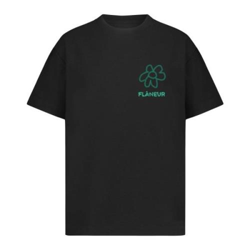 Bloemen Doodle T-shirt Zwart Flaneur Homme , Black , Heren