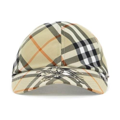 Geruite baseballpet met ruiterontwerp Burberry , Beige , Dames