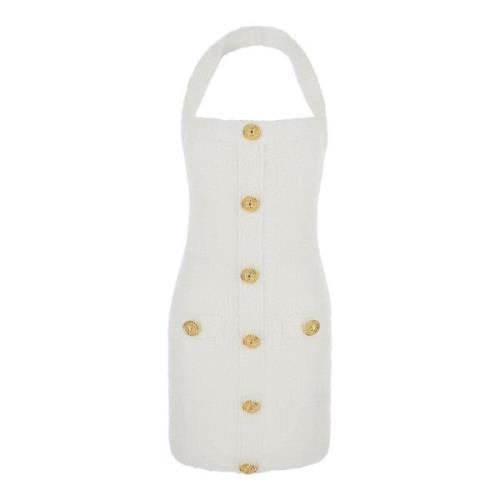 Witte Halternek Mini Jurk Juweelknopen Balmain , White , Dames