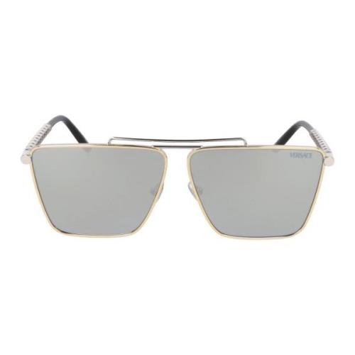 Onregelmatig Metalen Frame Zonnebril Versace , Gray , Unisex