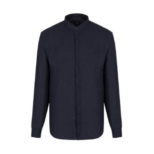 Blauw Linnen Logo Shirt Armani Exchange , Blue , Heren