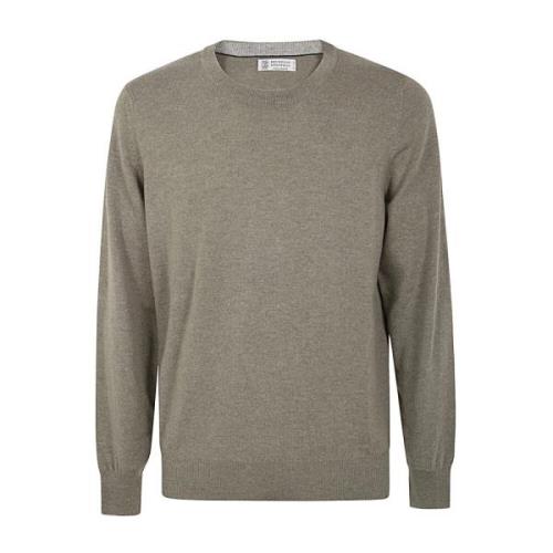 Olive Tree Crew Neck Sweater Brunello Cucinelli , Green , Heren