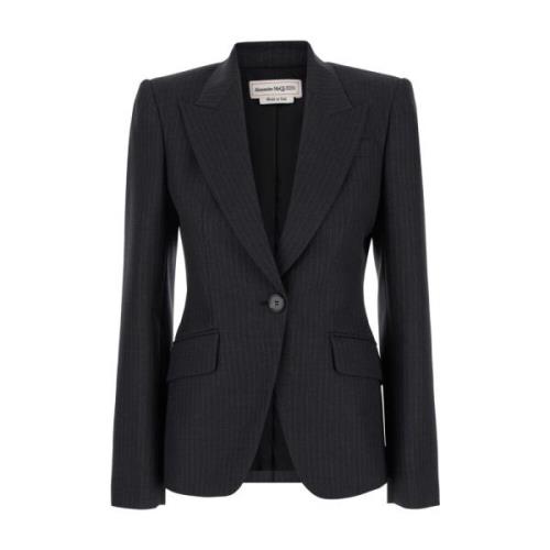 Grijze Pinstripe Peak Revers Jas Alexander McQueen , Black , Dames