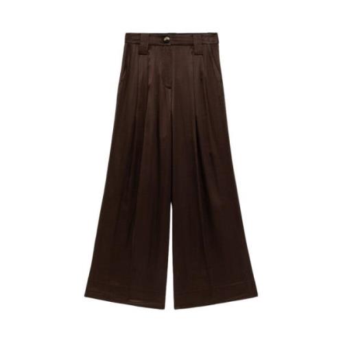 Glanzende Satijnen Hoge Taille Broek Ganni , Brown , Dames