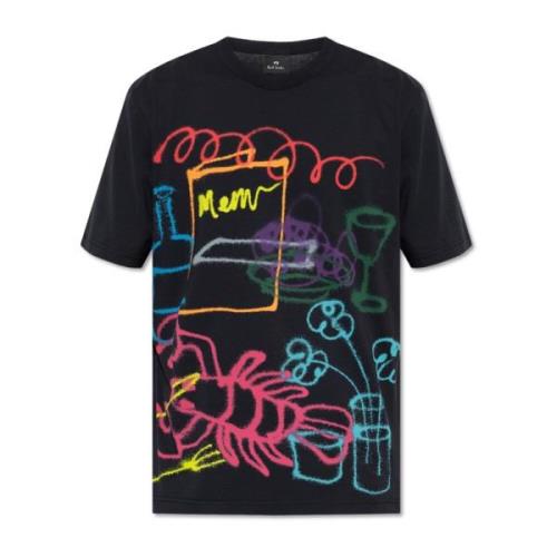 Bedrukt T-shirt PS By Paul Smith , Black , Heren