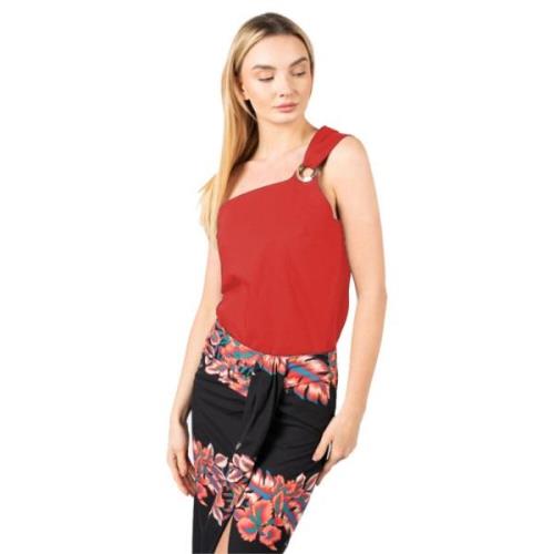 Asymmetrische Katoenen Top met Logo Ring Pinko , Red , Dames