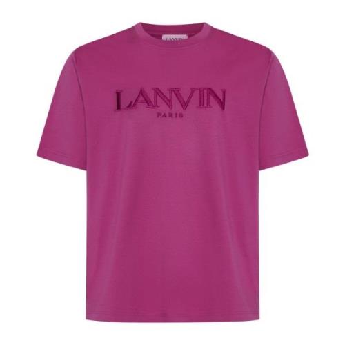 Fuchsia Katoenen T-shirt met Geborduurd Logo Lanvin , Pink , Heren