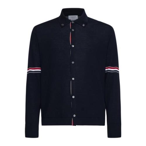 Blauwe Merinowol Knoop-Down Shirt Thom Browne , Blue , Heren